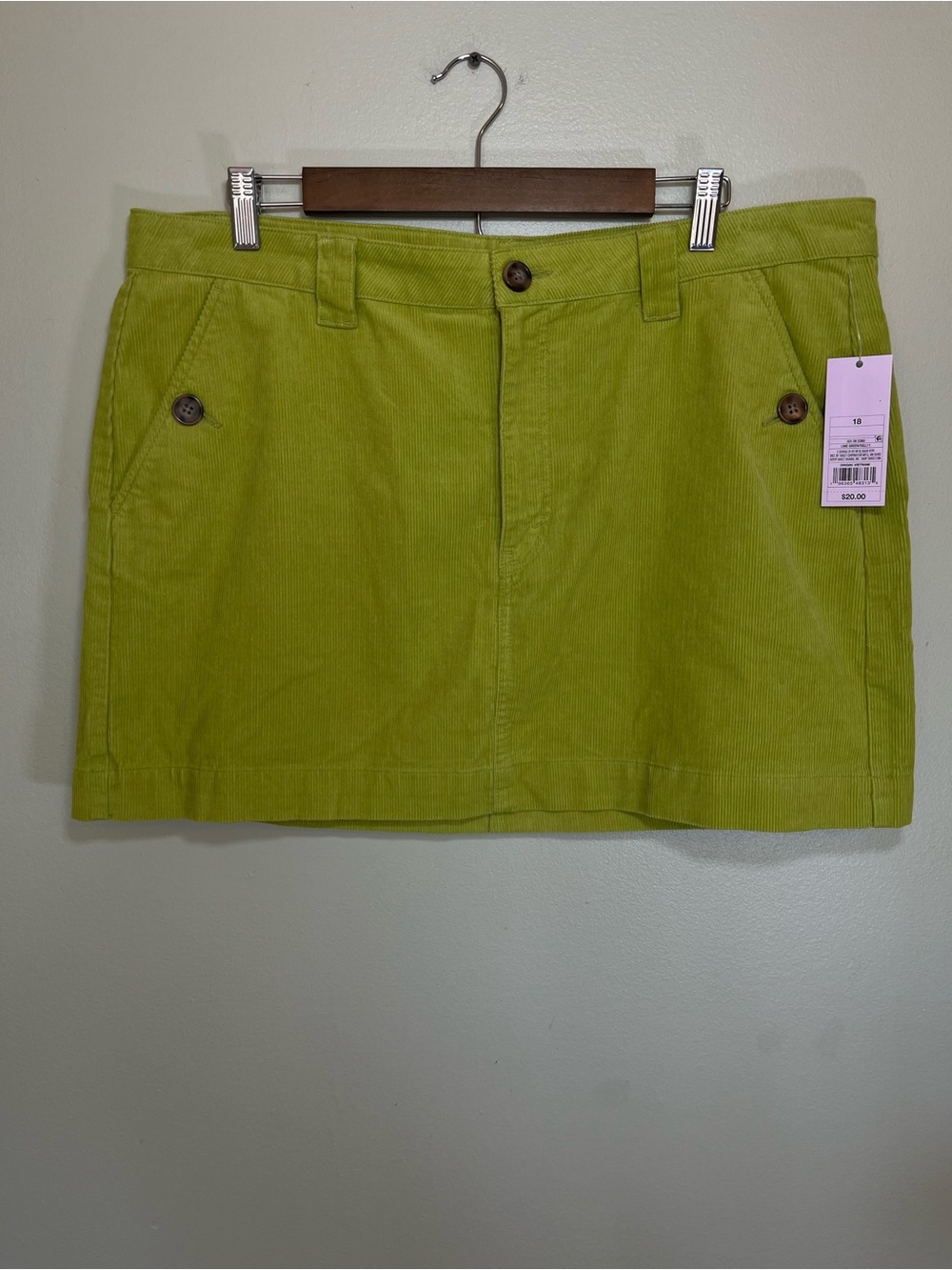 NWT Wild Fable Retro Lime Green Corduroy Button Skirt Size 18 100% Cotton